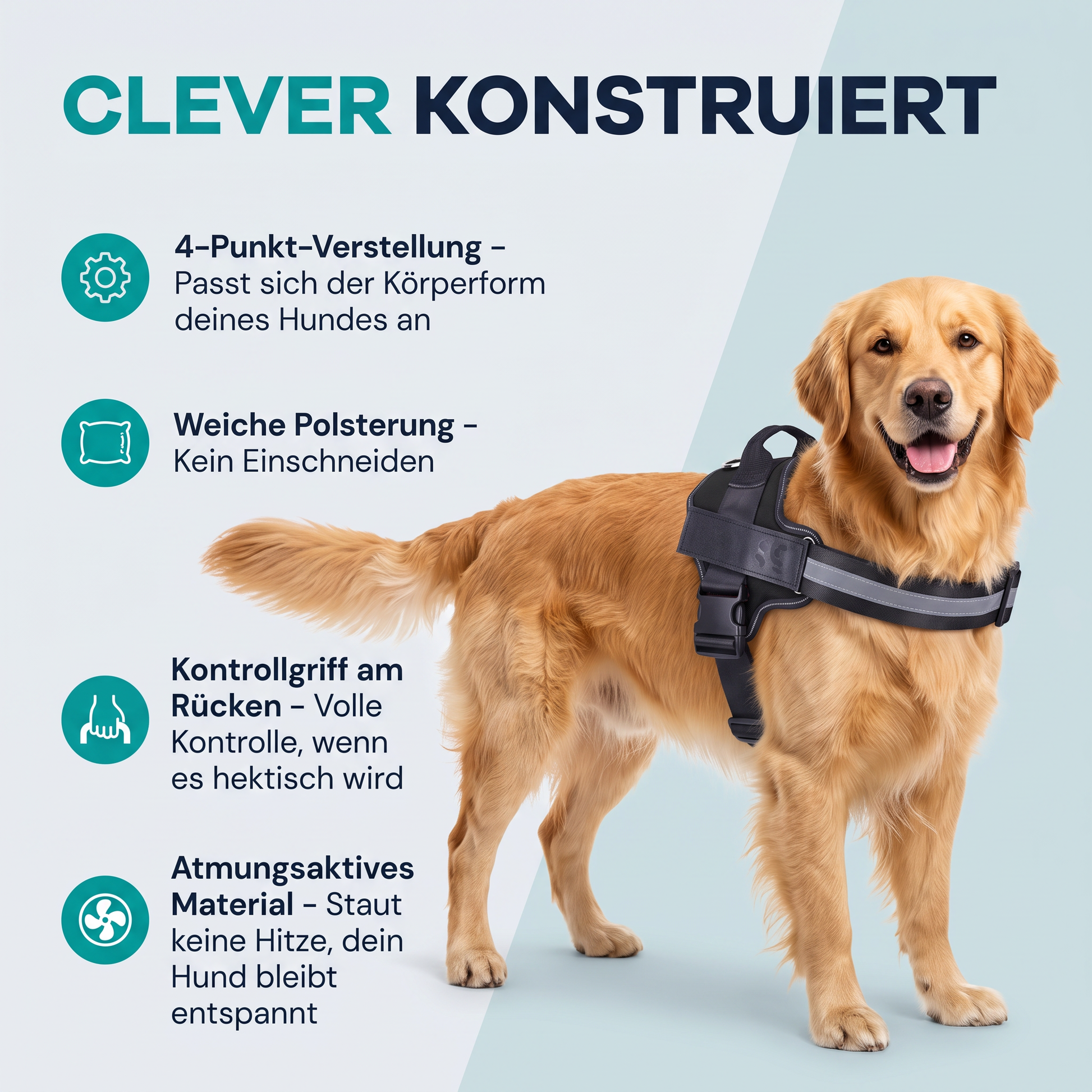 Calmaura Anti-Zug Hundegeschirr – mit Griff & Reflektoren